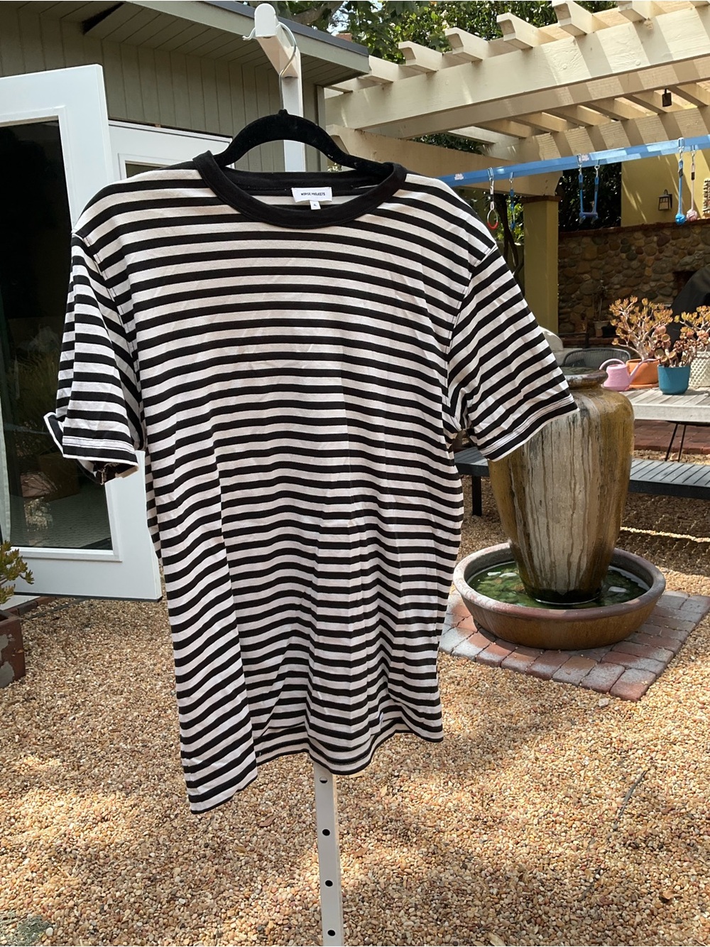 Norse Projects Black and Cream Striped Short-Sleeve Tee